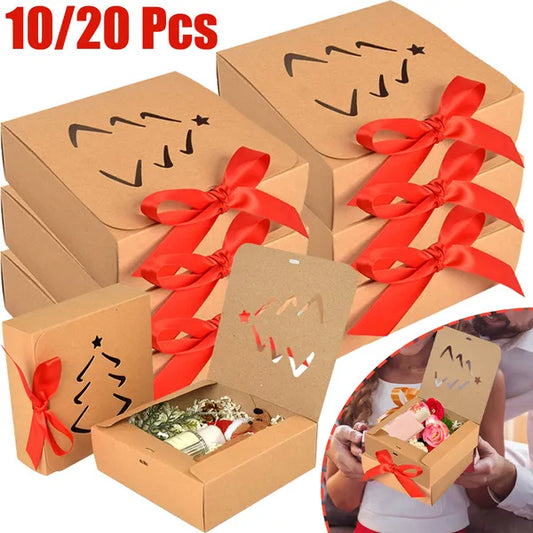 10 Pcs Christmas Gift Boxes With Lids And Red Ribbon Hollow Christmas Tree Beautiful Assorted Boxes Xmas Holiday Gift Wrap Boxes For Xmas