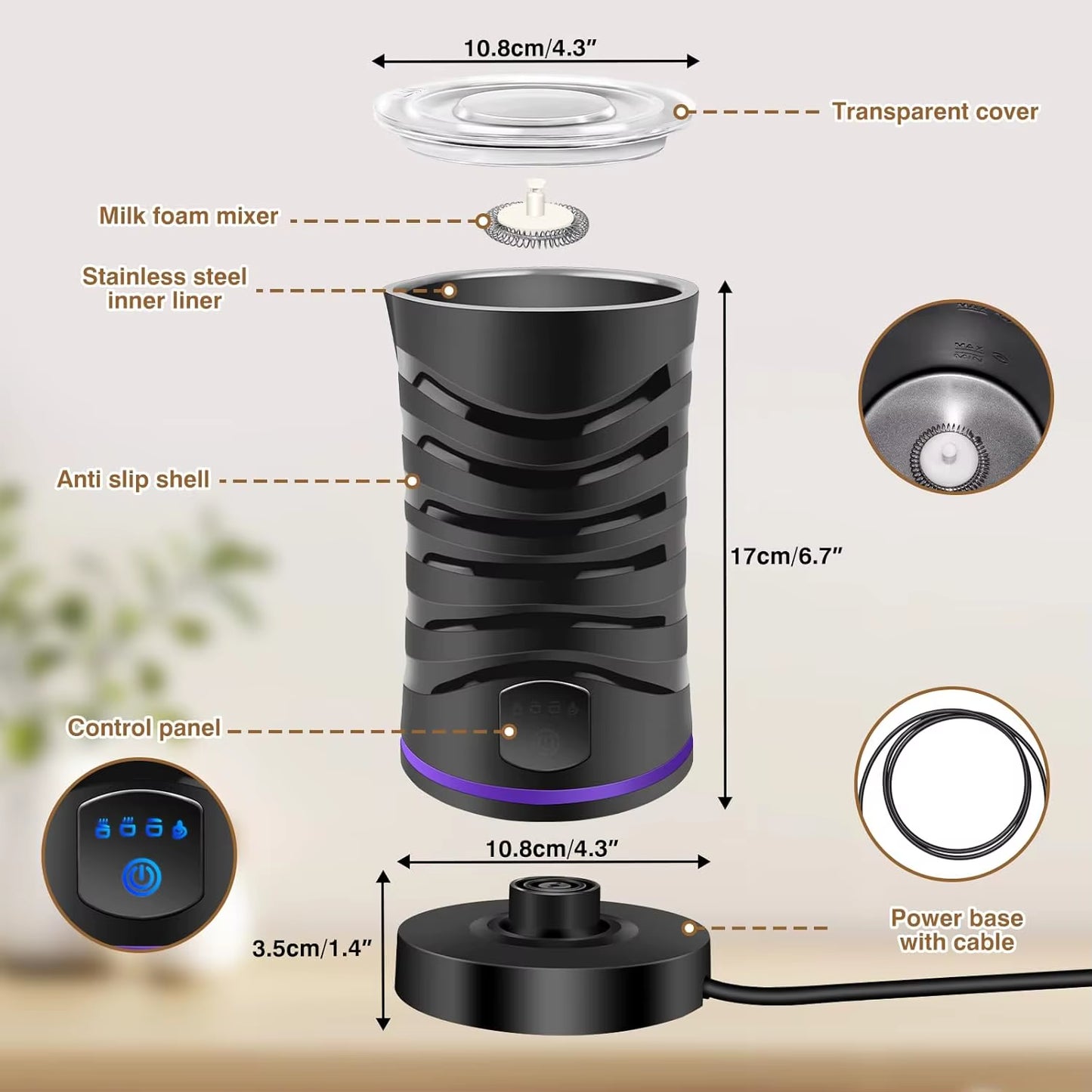 Milk Frother, Milk Frother Electric, Automatic Milk Frothers, Milk Steamer, Milk Heater and Warmer, 600Ml Capacity