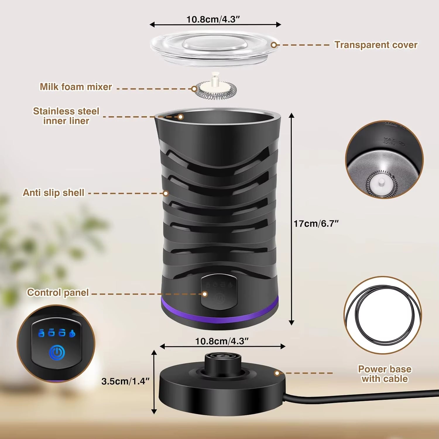 Milk Frother, Milk Frother Electric, Automatic Milk Frothers, Milk Steamer, Milk Heater and Warmer, 600Ml Capacity