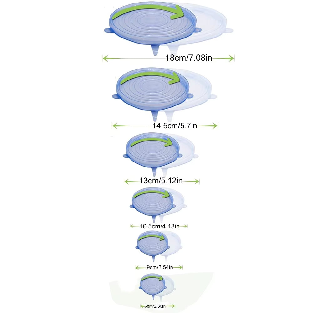 6Pcs Food Grade Silicone Preservation Cover Reusable Airtight Food Universal Dish Stretch round Lids for Kitchen Accessories